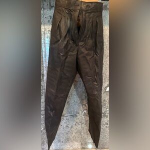 Dark Brown Leather Pleated Pants